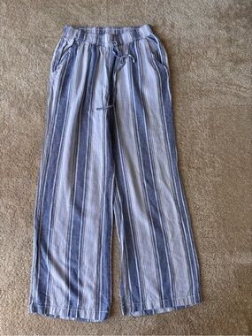 Briggs Blue White Striped Linen Blend Wide Leg Pants Women’s Size 8 Coastal